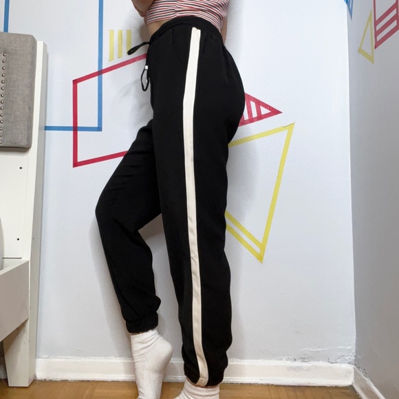 Urban Planet Black Joggers with White Stripe - Picture 2 of 3